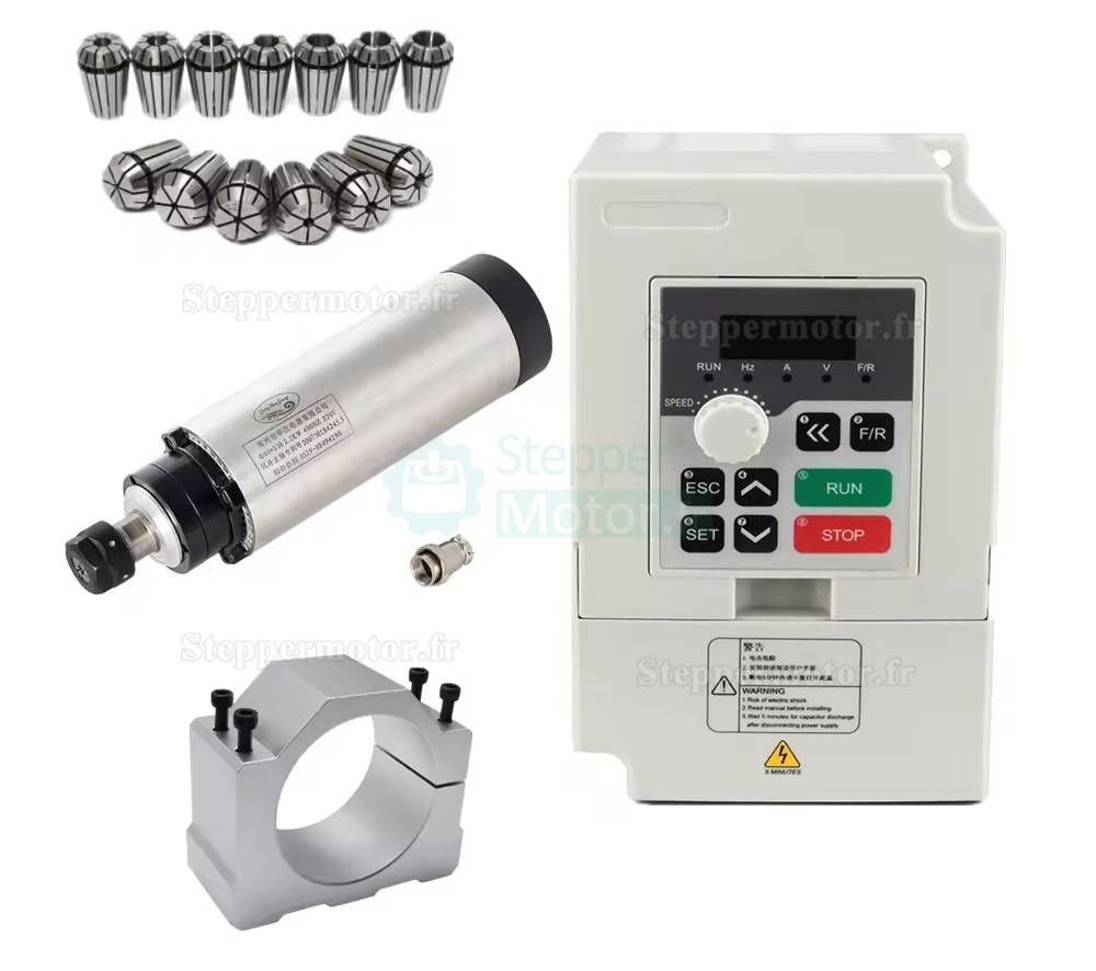 2,2kW 110V/220V Kit moteur de broche refroidi par air 80-2.2KW-ER20 + H100-2.2 avec variateur de fr&eacute;quence (VFD) et 13 pi&egrave;ces pinces ER20